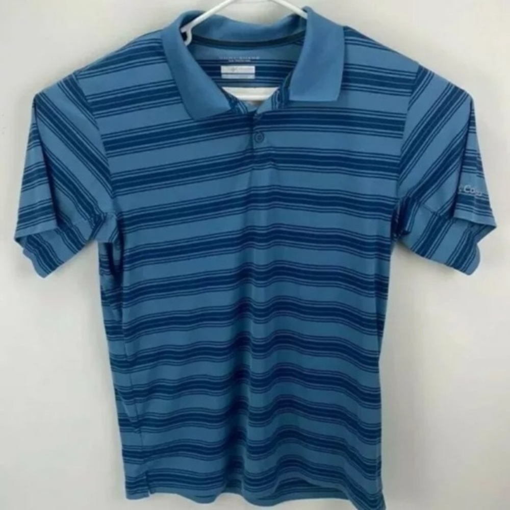Columbia Omni Shade Sun Protection  Blue Striped Short Sleeve Polo Shirt SZ L